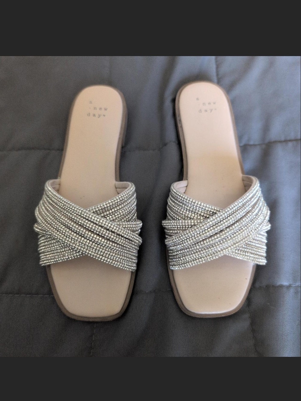a new day Silver Crystal Crossover Slide Sandals